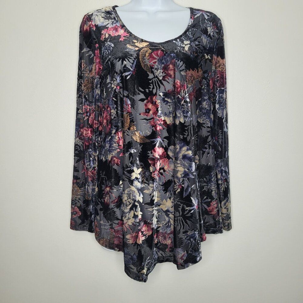 Cupio dark moody velvet burnout semi sheer witchy floral dark boho top size med
